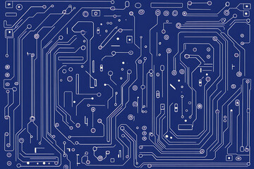 Poster - Futuristic vector illustration of a blue circuit board with intricate digital tech elements, perfect for advanced technology backgrounds.	
