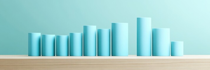 Aufkleber - A minimalist display of ascending cylindrical bars against a light blue background.