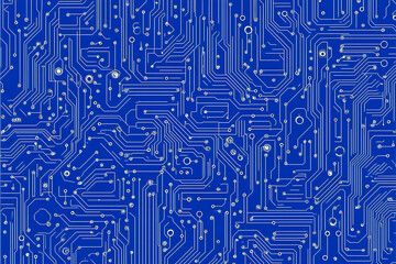Poster - Futuristic vector illustration of a blue circuit board with intricate digital tech elements, perfect for advanced technology backgrounds.	
