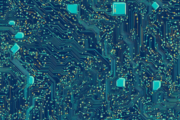 Poster - Futuristic vector illustration of a blue circuit board with intricate digital tech elements, perfect for advanced technology backgrounds.	
