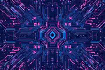 Poster - Futuristic vector illustration of a blue circuit board with intricate digital tech elements, perfect for advanced technology backgrounds.	
