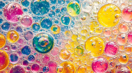 Aufkleber - Colorful oil bubbles creating a vibrant and abstract pattern on the water surface, perfect for backgrounds and design projects