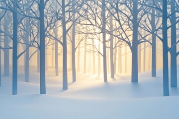 Leinwandbilder - A tranquil winter forest features intricate white paper silhouettes of trees, with soft light creating a peaceful ambiance throughout. Generative AI