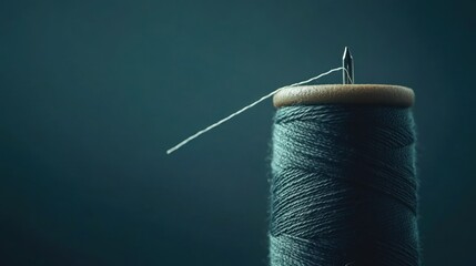 Poster - Teal thread spool with needle and thread