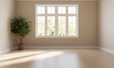 Poster - Empty Room with Natural Light and Large Window Creating a Calm Space : Generative AI