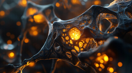Aufkleber - Microscopic view of a complex organic structure glowing with an inner light, creating a mesmerizing and mysterious atmosphere