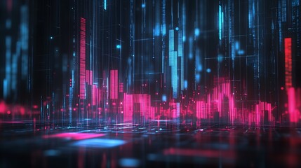 Aufkleber - Neon Glowing Abstract Digital Landscape with Futuristic Data Flow : Generative AI