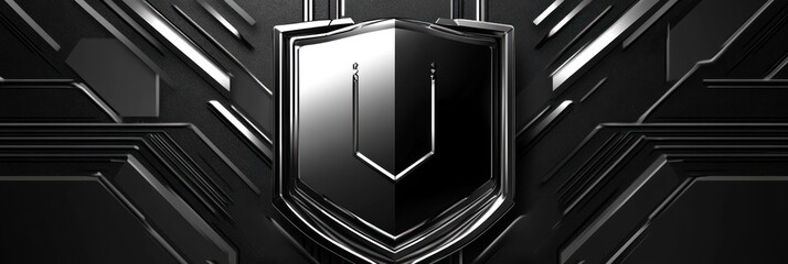 Aufkleber - A sleek, modern shield emblem set against a dark, geometric background.