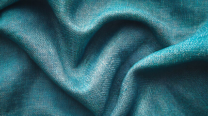 Poster - Teal green linen fabric showing weaving texture in soft folds, creating a beautiful abstract pattern