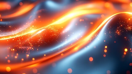 Poster - Radiant orange and blue flowing abstract design with sparkling digital textures : Generative AI