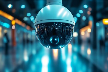 Poster - Surveillance Security Camera in Modern Urban Setting with Defocused Background : Generative AI