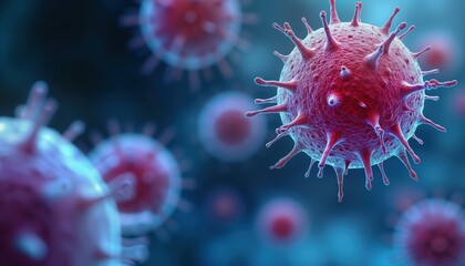 Poster - Colored SEM micrograph shows apoptotic cells. Irregular shapes and fragmented nuclei are visible. Microscopic view of cell death. Human disease research. Medical science image.