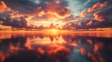 Poster - Colorful Sunset Scene with Reflections on Ocean Waters and Dramatic Sky : Generative AI