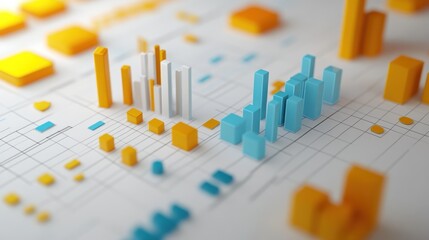 Aufkleber - 3D bar and line graphs representing data analysis and visualization.