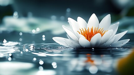 Aufkleber - Tranquil Water Lily Floating on Rippling Pond Surface with Gentle Light : Generative AI