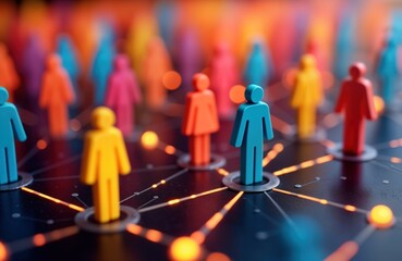 Poster - Colorful 3D human figures network. Diverse people connect online. Global teamwork concept. Business team collaboration. Social network community. Abstract business illustration.