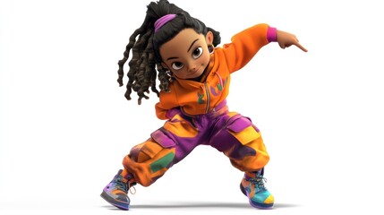 Poster - A stylized animated character dancing in vibrant streetwear.