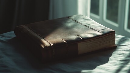 Poster - Antique Leather Bound Book Rests In Sunlight