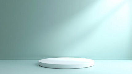 Aufkleber - Illuminated white circular podium in a light green room, ideal for product displays