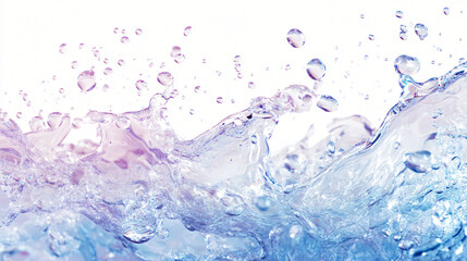 Fototapete - Studio shot of splashing water with droplets on gradient blue and purple tones over white background