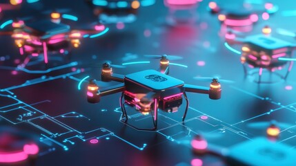 Poster - Drone Swarm Network Futuristic Technology