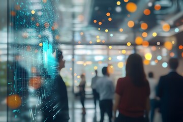 Poster - A group of people observing digital data visuals in a modern office environment.