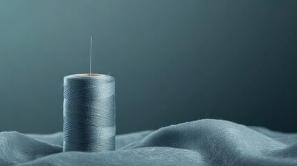 Poster - A spool of thread with a needle sits on fabric