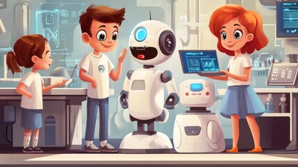 Poster - Young Children Interact With Friendly Robot In Lab Setting