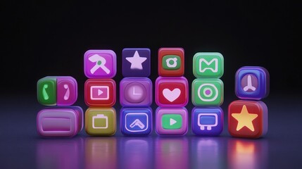 Aufkleber - Glowing App Icons Arranged in a Colorful Grid