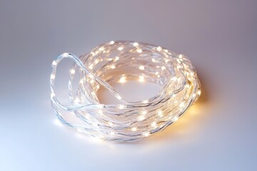 Wall Mural - coiled led string lights glowing on plain background