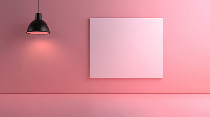 Canvas Print - Serene and inviting minimalist pink room with a blank canvas and modern hanging lamp