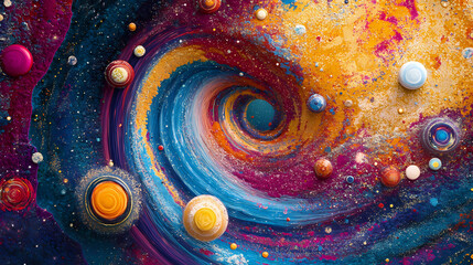 Wall Mural - 3d render, modern abstract galaxy with vibrant colors and intricate patterns to evoke background. space sky, galaxies 3d illustration. Galaxy Ripple Dreams. Illustration