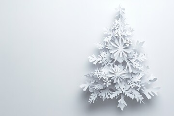 Wall Mural - white paper cutout christmas tree on a gray background