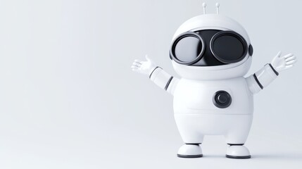Poster - A cheerful white robot with large black eyes and open arms, symbolizing friendliness and technology.