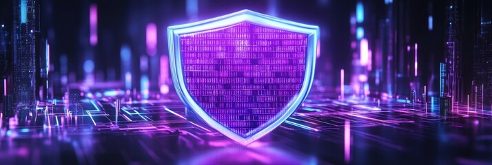 Aufkleber - A glowing shield with digital code, symbolizing cybersecurity and protection.