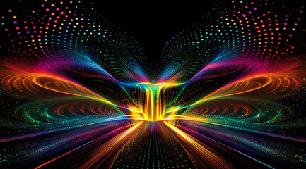 Poster - Colorful digital abstract design with vibrant patterns and light effects created in a dark background