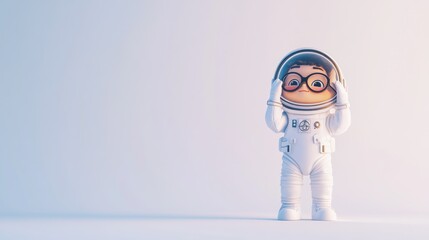 Poster - A cute astronaut figurine with glasses, standing against a soft gradient background.
