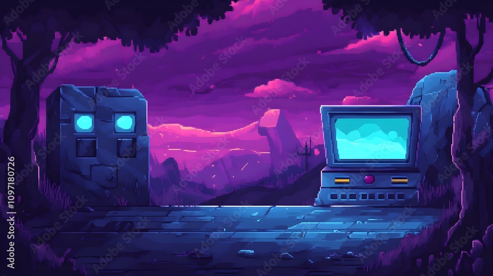 pixel art game background with button level up game design concept in ...