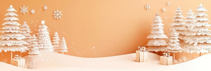 Poster - This crafted holiday card showcases elegant cut-out trees and seasonal elements against a warm background, perfect for sharing holiday cheer. Generative AI