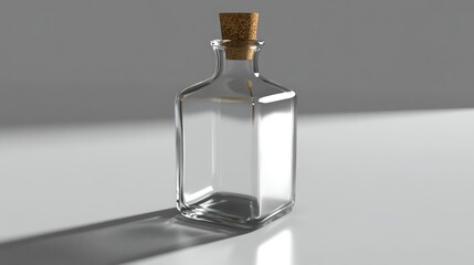 Poster - Clear Glass Bottle With Cork Stopper On A Gray Background