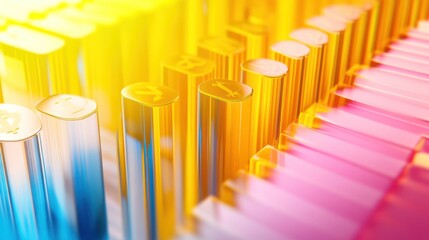 Poster - Colorful abstract representation of digital currency symbols on metallic rods.