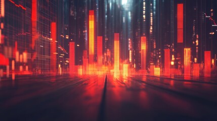 Poster - A digital landscape featuring glowing red bars, representing data or sound waves.