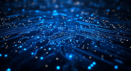 Aufkleber - Digital circuitry with glowing connections and vibrant blue lights creates an intricate technology backdrop
