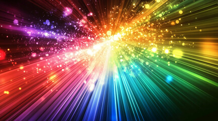Aufkleber - Colorful light rays burst across the dark background creating a vivid explosion of colors and energy