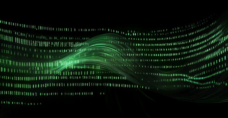 Aufkleber - Green binary code flows gracefully across a dark background, creating a sense of movement and technology at night