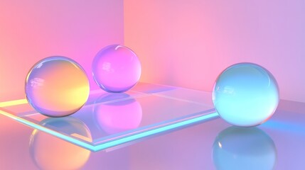Poster - Pastel Spheres Resting on a Glass Platform