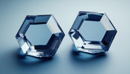 Poster - Two hexagonal crystal objects on a soft blue background.