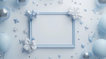 Poster - A decorative blue-themed frame surrounded by festive elements for celebrations.