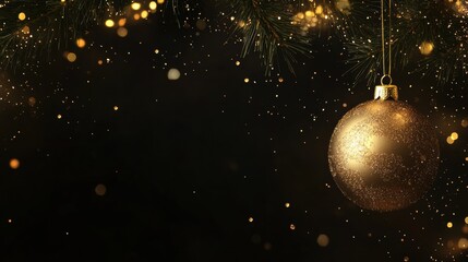 Poster - A luxurious golden ornament glistens on a lush pine branch, adding festive cheer to the holiday atmosphere in winter. Generative AI
