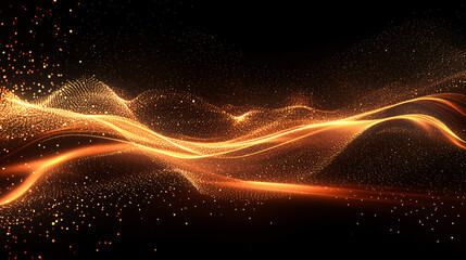 Poster - Luxurious, festive, and technological: abstract waves of golden particles on a black background